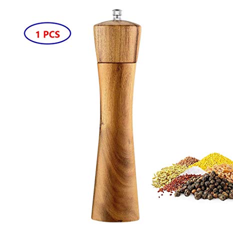 Wooden Salt and Pepper Grinder, Adjustable Manual Salt Grinder, Acacia Wood, 8.5 inch, Pepper Mill with Ceramic Core, Suitable for Picnic, Parties, Restaurant, Dinner, BBQ (1 PCS)