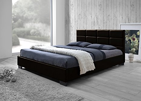 Baxton Studio Vivaldi Modern and Contemporary Dark Brown Faux Leather Padded Platform Base Full Size Bed Frame
