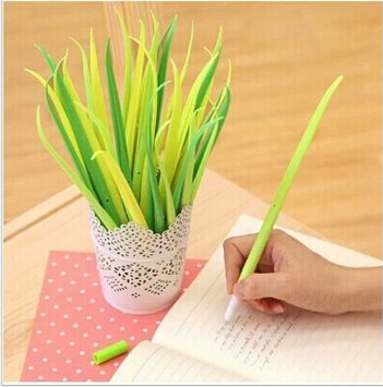 Generic Poo-leaf Forest Green Grass-blade Ballpoint Silicon Grass Pen Black Ink Pack of 12