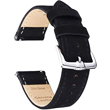 B&E Quick Release Watch Bands Top Grain Genuine Leather Watch Strap Smooth Bracelet for Men & Women - 16mm 18mm 19mm 20mm 22mm 24mm