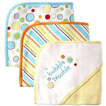 Luvable Friends 3 Pack Embroidered Sayings Hooded Towels, Yellow