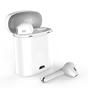 Wireless Headphones Stereo In-Ear Earpieces Earphones Hands Free Noise Cancelling for Apple airpods iPhone X 8 8plus 7 7plus 6S Samsung Galaxy S7 S8 IOS Android Smart Phones-White (WHITE)