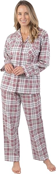 Patricia Lingerie Women's Premium Soft Cotton Flannel Print Long Sleeve Buttoned Pajama 2 Piece Set