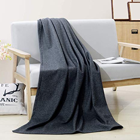PuTian Australian Ultrasoft Merino Wool Blanket Silky Throw for Summer Lightweight, Asphalt, 78by55 inches