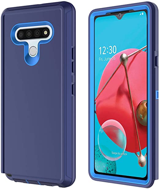 Annymall Case for LG K51, LG Q51/LG Reflect Case with Built-in Screen Protector Shockproof Phone Cover Triple Layer Heavy Duty Bumper for LG K51 (Navy/Blue)