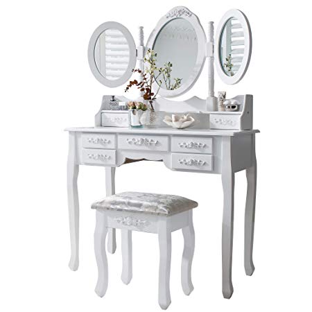 Monaco dressing table, stool and mirror, 7 drawers, 3 mirrors