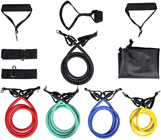 ATHLDYN Resitance Bands Set 11 Pieces with Exercise Tube Bands, Door Anchor, Foam Handles, Ankle Straps & Carry Bag up to 75lbs for Resistance Training, Yoga, Box Training -100% Life Time Guarantee