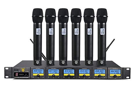 PRORECK MX66 6-Channel UHF Wireless Microphone System with 6 Hand-held Microphones Karaoke Machine for Party/Wedding/Church/Conference/Speech (New frequency)
