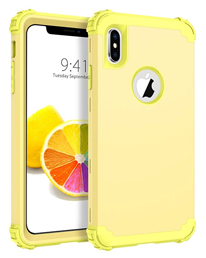 BENTOBEN Case for iPhone Xs Max, 3 in 1 Hybrid Hard PC Soft Rubber Heavy Duty Rugged Bumper Shockproof Anti Slip Full-Body Protective Phone Cover for iPhone Xs Max, Yellow Lemon