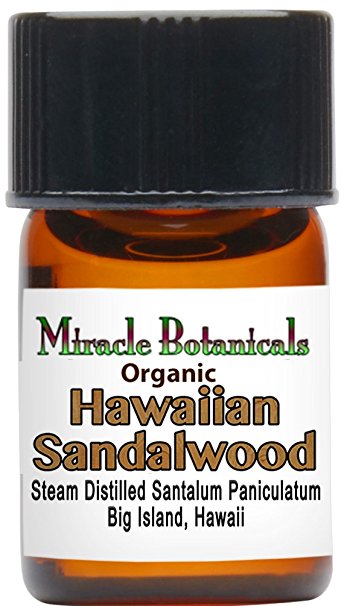 Miracle Botanicals Organic Hawaiian Sandalwood Essential Oil - 100% Pure Santalum Paniculatum - 2ml, 5ml, or 10ml Sizes - Therapeutic Grade - 2ml