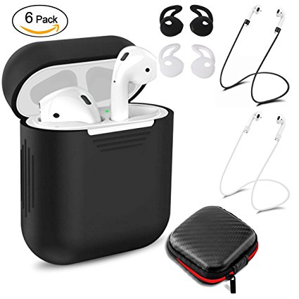 AirPods Case, Netspower AirPods Accessories with Silicone Airpods Protective Cover, 2 Pairs of Secure Ear Hooks, 2 Anti-lost Straps and 1 Headset Receiving Box Exquisite and Durable for Apple AirPods