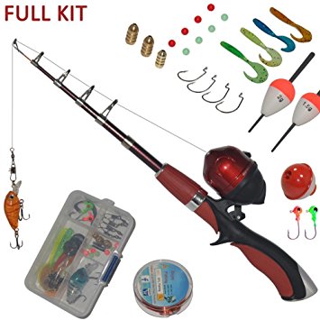Portable Mini Fishing Rod and Reel Combo Kids Fishing Pole with Fishing line Hooks Lures Floats Weights etc