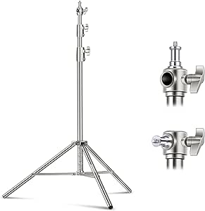 NEEWER 9.2ft/2.8m Stainless Steel Light Stand, Spring Cushioned Heavy Duty Photography Tripod Stand with 1/4” to 3/8” Universal Screw Adapter for Strobe,LED Video Light,Ring Light,Monolight, Softbox