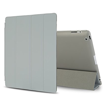 Besdata Magnetic Smart Cover & Translucent Back Case with Screen Protector, Cleaning Cloth and  Stylus for Apple iPad 2 / iPad 3 - Grey