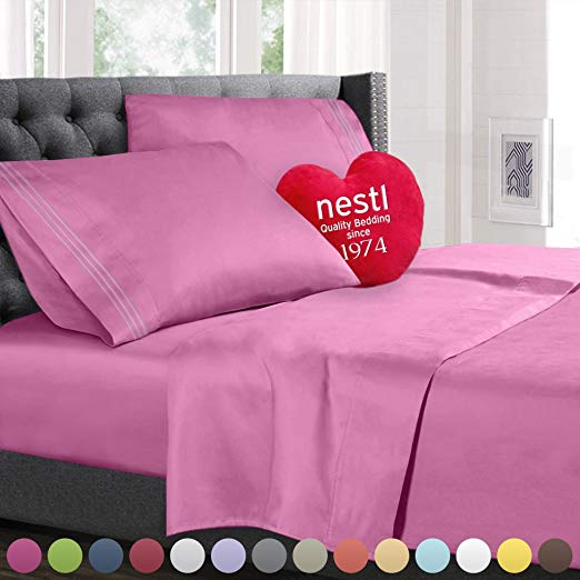 Full XL Size Bed Sheets Set Light Pink, Bedding Sheets Set on Amazon, 4-Piece Bed Set, Deep Pockets Fitted Sheet, 100% Luxury Soft Microfiber, Hypoallergenic, Cool & Breathable