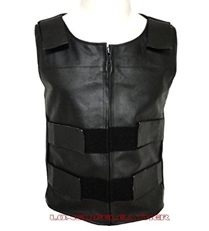 Men's Leather Bullet Proof Style Motorcycle Biker Vest New All Sizes (X-LARGE)