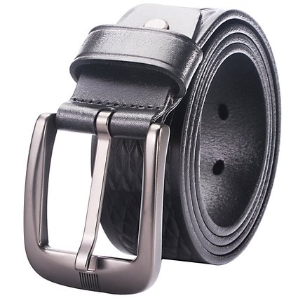 Lecxci Men's Trinity 1 1/2" Wide Real Leather Waist Belt with Nickel Single-prong Buckle