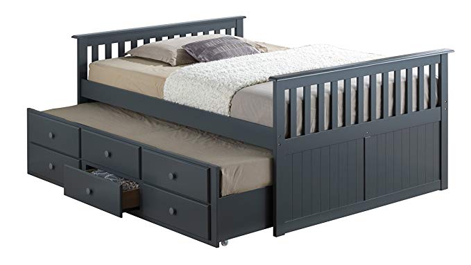 Broyhill Kids Marco Island Full Captain's Bed with Trundle, Gray Full-Sized Bed with Twin-Sized Trundle, Bunk Bed Alternative, Great for Sleepovers, Underbed Storage/Organization