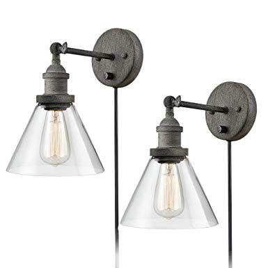 CLAXY Swing Arm Wall Sconce Rustic Mycete Hardwired & Plug-in Wall Light Fixture-2 Pack