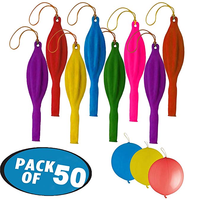 Originalidad 50pcs 18" Neon Punch Balloons for Kids, Assorted Color Punching Balloons with Rubber Band Handles, Fun-Filled Deluxe Large Neon Toys Fun Punch Ball