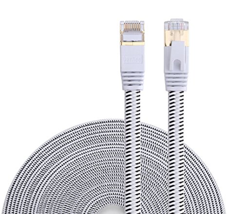 Cat 7 Ethernet Cable, DanYee Nylon Braided 15ft CAT7 High Speed Professional Gold Plated Plug STP Wires CAT 7 RJ45 Ethernet Cable 3ft 10ft 16ft 26ft 33ft 50ft 66ft 100ft(White 100ft)