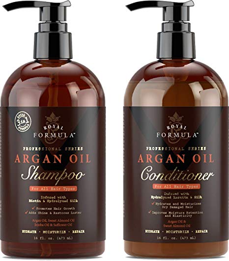 Royal Formula Argan Oil Shampoo & Hair Conditioner Set - [Sulfate Free] Treatment for Dry, Damaged, Frizzy & Color-Treated Hair, Safe for Keratin Treatments - For All Hair Types (2 X 16 FL. OZ)