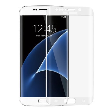 Vmax Samsung S7 Full Screen Protector, 3D Curved Tempered Glass with Edge-to-Edge Coverage Anti-scratch and HD Clear-White