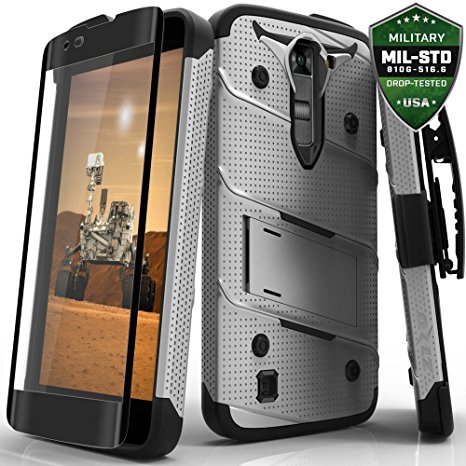 Zizo Bolt Cover For LG K7 / Lg Tribute 5 [.33mm 9H Tempered Glass Screen Protector] Dual-Layered [Military Grade] Case Kickstand Holster Belt Clip