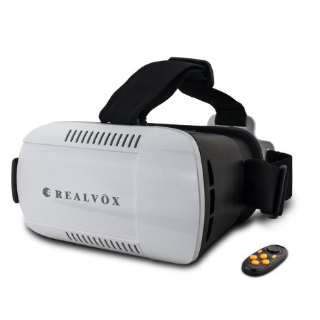 REALVOX Plastic 360 Viewing Experience Virtual Reality Headset Google Cardboard 3D VR Game Movie Glasses PD & FD Adjustment for HTC LG Samsung iPhone with Bluetooth Remote Camera Shutter,White/Black