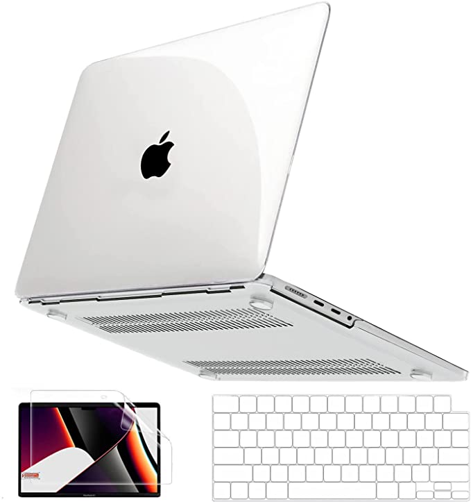 Anban MacBook Pro 14 inch Case 2021 Release A2442 with M1 Pro/Max Chip, Clear Plastic Laptop Hard Shell Case & Keyboard Cover & Screen Protector for New MacBook Pro 14'' with Touch ID, Transparent