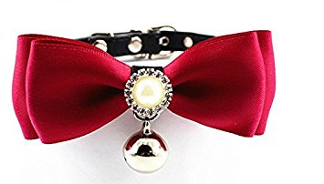 Blingy's® Stylish Leather and Crystal Bowknot Collar/Bow-Tie with Bell for Cats or Small Dogs(With Blingy's® Gift Bag Packed)