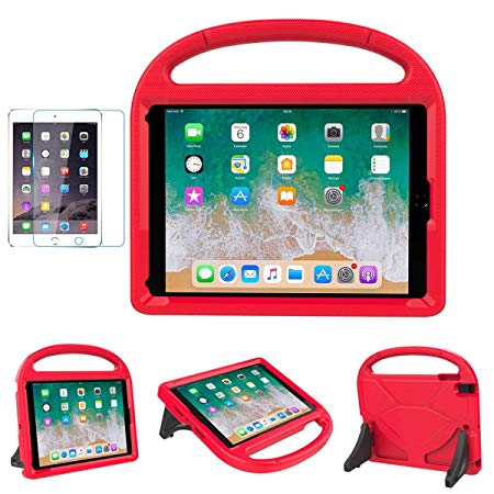 iPad 9.7 2018 2017 / Air 1/2 / Pro 9.7 Case for Kids - SUPLIK Duable Shockproof Protective Handle Bumper Stand Cover with Screen Protector for iPad 9.7 inch 5th/6th Generation, Red