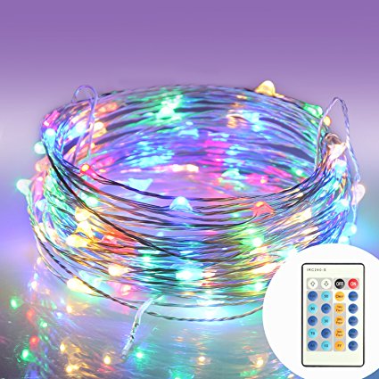 String Lights， Moniko with Remote Copper Wire Lights Indoor or Outdoor Christmas Lights for Bedroom Garden Patio Wedding Christmas Tree Party Waterproof 100 LEDs 33 ft with Power Adapter Colorful