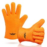 Extra Thick Silicone Oven Gloves - Extreme Heat Resistance for BBQ Grilling Baking Smoking Cooking Crock Pot and Toaster Oven Set of 2 Mitt-N-Grip Barbecue Gloves - One Size Fits Most - Orange