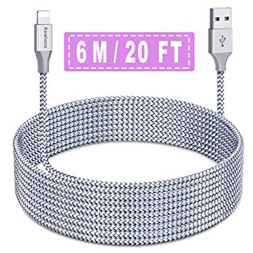 Phone Charger Cord 20FT/6M Cable Charging Cords Long USB Charging & Syncing Cable Durable Braided Nylon Cord Fast Charging Powerline Cable Compatible with Phone 11 Pro/11 /X /8/8Plus /7/7 Plus /6S /6S