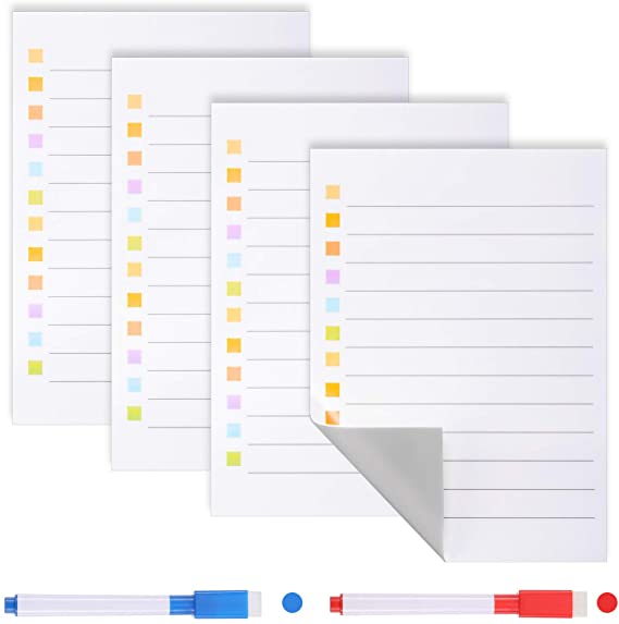 Dry Erase to Do List Reusable Lined Stickies Bright Daily Planner Sticker Whiteboards with Markers, Suitable for Fridge, Mirror, Desk, and Glass, 5 x 7 Inch (4 Pieces)