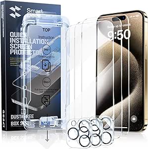 SmartDevil 3-Pack Screen Protector for iPhone 15 Pro with 3-Pack Camera Lens Protector, Clear 9H Tempered Glass Film, Super Fast Installation (Dust-Free & Bubble-Free), Alignment Tool