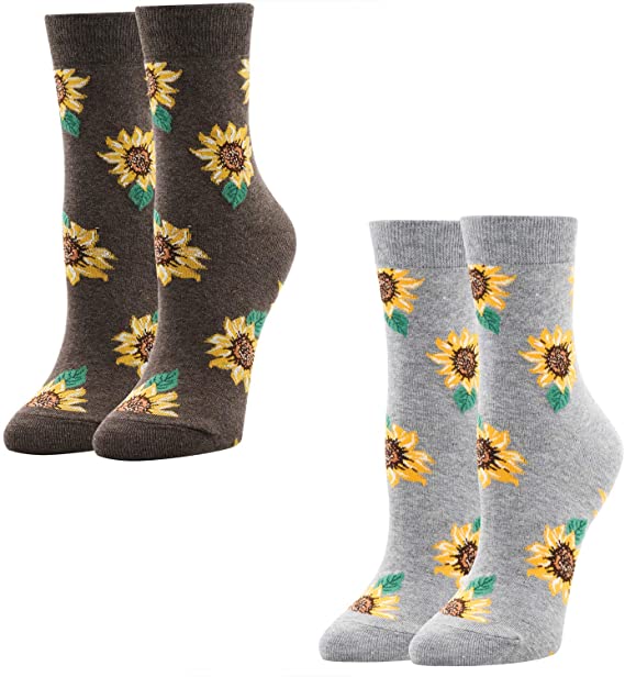 Women Girls Novelty Funny Sunflower Crew Socks, Cute Funky Floral Christmas Gift