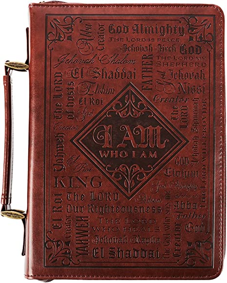 Christian Art Gifts Men's Classic Bible Cover Names of God Exodus 34:6, Brown Faux Leather, Medium