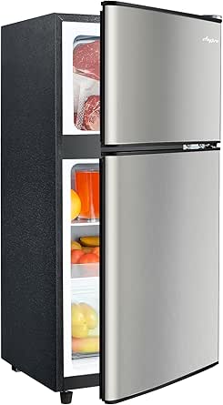 3.2 Cu.Ft Mini Fridge with Freezer, Double Door Compact Refrigerator, Small Refrigerator with Freezer, Temperature Control, Adjustable Shelves, Mini Fridge for Office, Bedroom, Dorm, Garage, RV