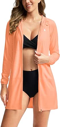 Women's UPF 50  Swim Cover Up Sun Protection Hoodie Long Jacket SPF Lightweight Beach Cover Ups for Women