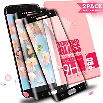 Galaxy S7 Edge Screen Protector, Aonsen [2Pack] Tempered Glass [Full Coverage] Screen Protector Ultra HD Clear Anti-Scratch Curved Edge for Samsung Galaxy S7 Edge - Black