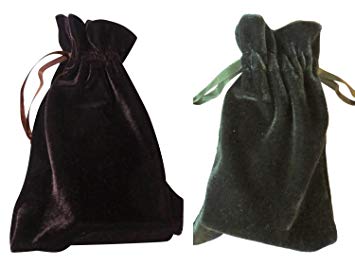 Tarot and Dice Bags Small Velvet Duo Bundle: Seal Brown and Moss Green (4" X 6" Each)