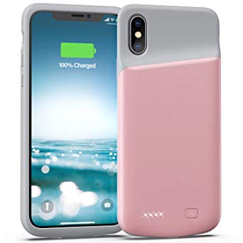 Lonlif Battery Case for iPhone X/XS, 4000mAh Slim Protective Charger Case, Portable Extended Charging Case Rechargeable Phone Backup Compatible with iPhone X/XS, Supports Headphone (Pink)
