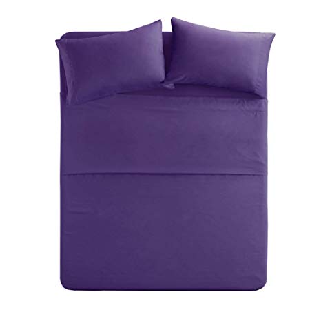 Comfort Spaces - Hypoallergenic Microfiber Sheet Set - 4 Piece - Twin Size - Wrinkle, Fade, Stain Resistant - Purple - Includes Flat Sheet, Fitted Sheet and 2 Pillow Cases