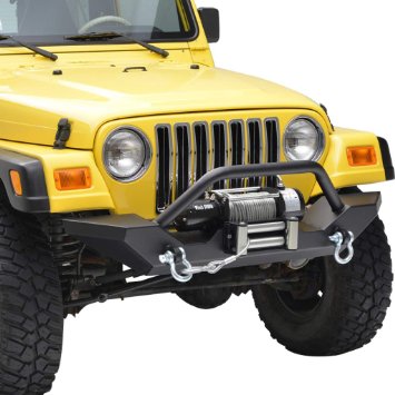 E-Autogrilles 51-0034 Fit For 87-06 Jeep Wrangler TJ YJ Rock Crawler Front Bumper with 2x D-ring and Winch Plate