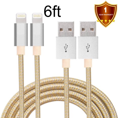 LOVRI 2Pack 6ft Nylon Braided Lightning Cable USB Cord Charging Cable for iphone 6s 6s plus 6plus 65s 5c 5iPad Mini AiriPad5iPod Compatible with iOS9WhiteampGold