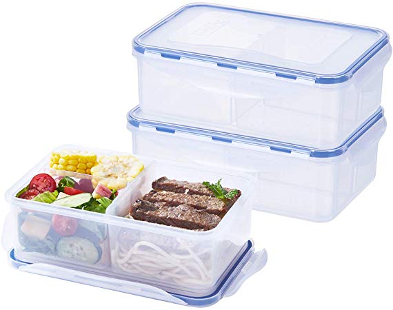 3 Pack Food Storage Containers, Meal Prep Containers Airtight Food Containers with Lids Lunch Container for Adults Kids with Compartments 38.9 Ounce/4.7 Cup/1150 Milliliter