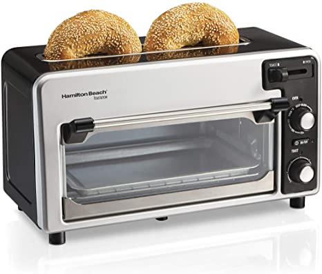 Hamilton Beach Toastation 2-Slice Toaster and Oven Combo, Extra Wide Slots, Shade Selector, Baking Pan, 1500 Watts, Black (22723)