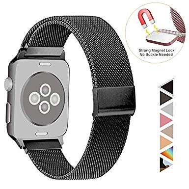 Compatible for Apple Watch Band 38-44mm Strap Mesh Stainless Steel for Replacement iWatch Band Series1-4 (Black, 42mm/44mm)